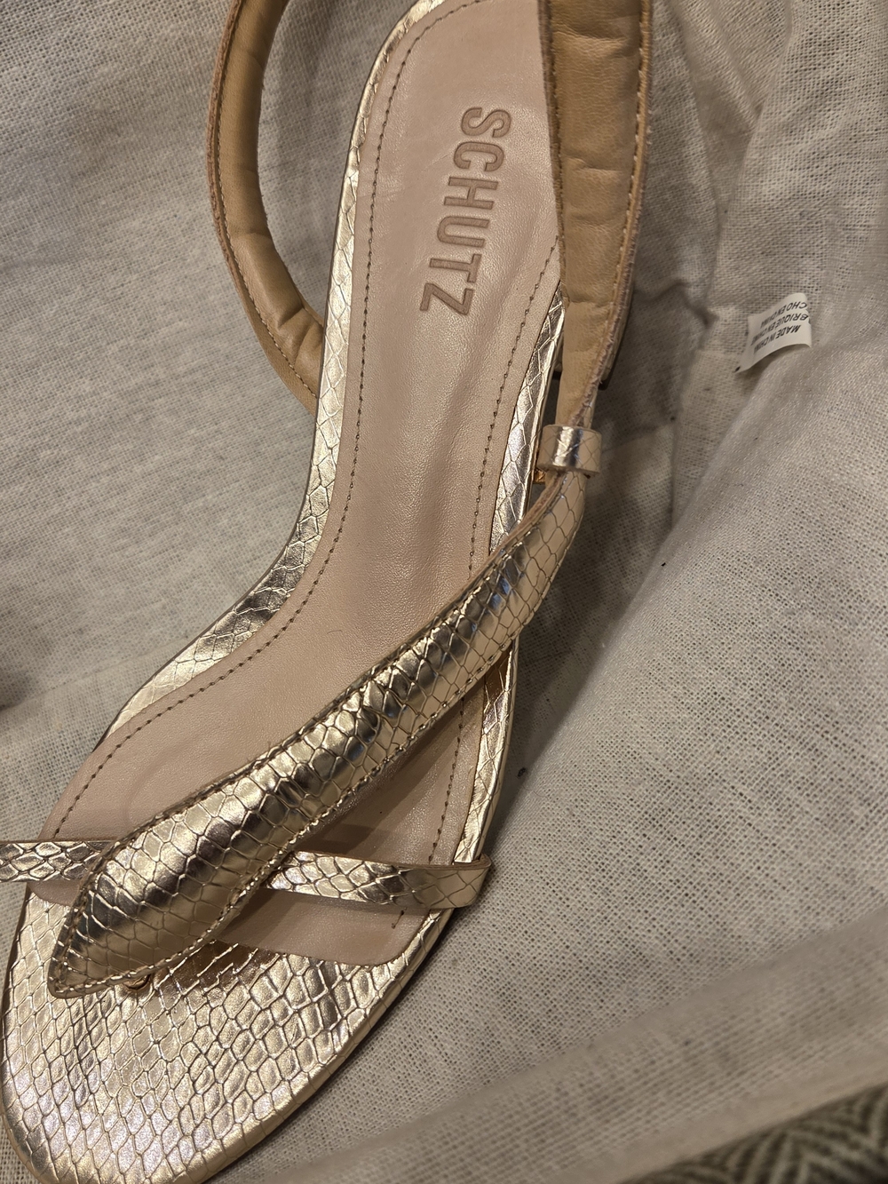SCHUTZ Gold Metallic Snake-Embossed Slingback Sandals